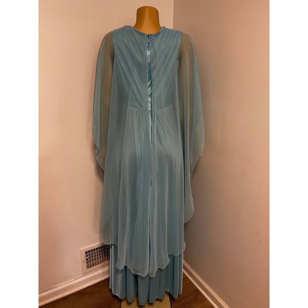 Vintage 70s ILGWU Blue Maxi Gown Sheer Cape Rosette Formal
Dress Size 14 - Picture 4 of 9